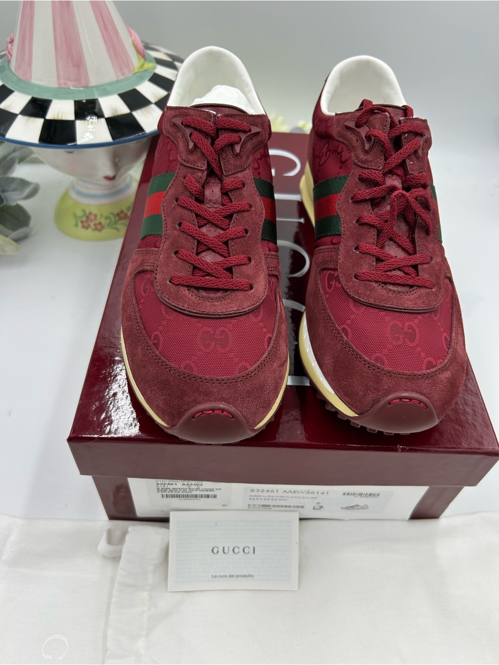 Men's Gucci RE – MOTION suede Web stripe sneakers size 9 fits 10 US made italy - Picture 4 of 9